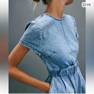 Light Wash Denim Belted Romper